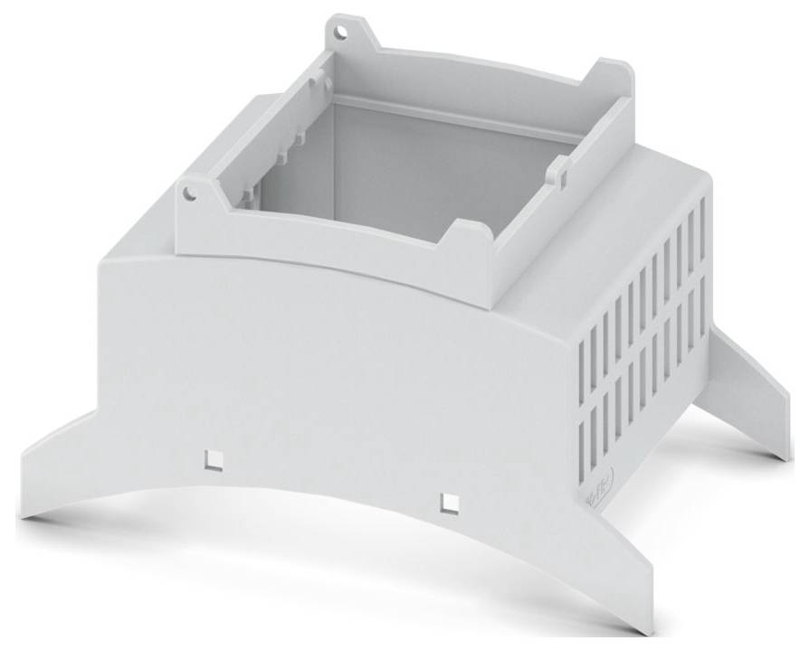 Adaptateur de montage en plastique pour appareils électroniques avec côtés ventilés et trous de montage.