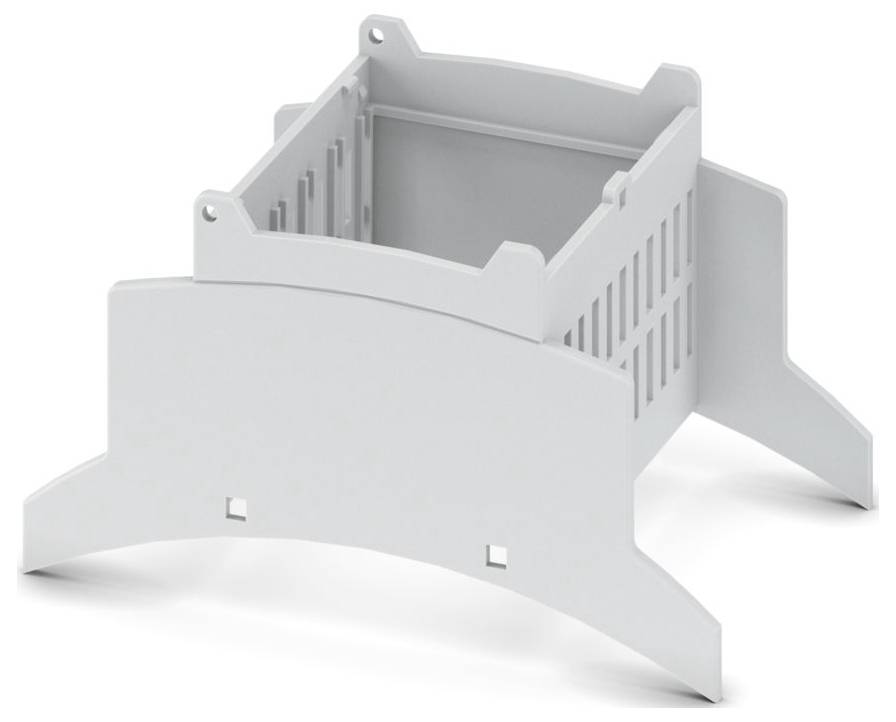 Un support de montage en plastique blanc avec des fentes et des extensions, conçu pour maintenir de manière sécurisée les composants électroniques.