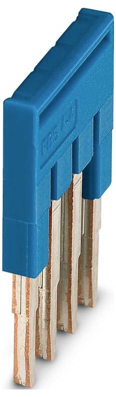 Un fusible automobile bleu avec quatre broches métalliques.