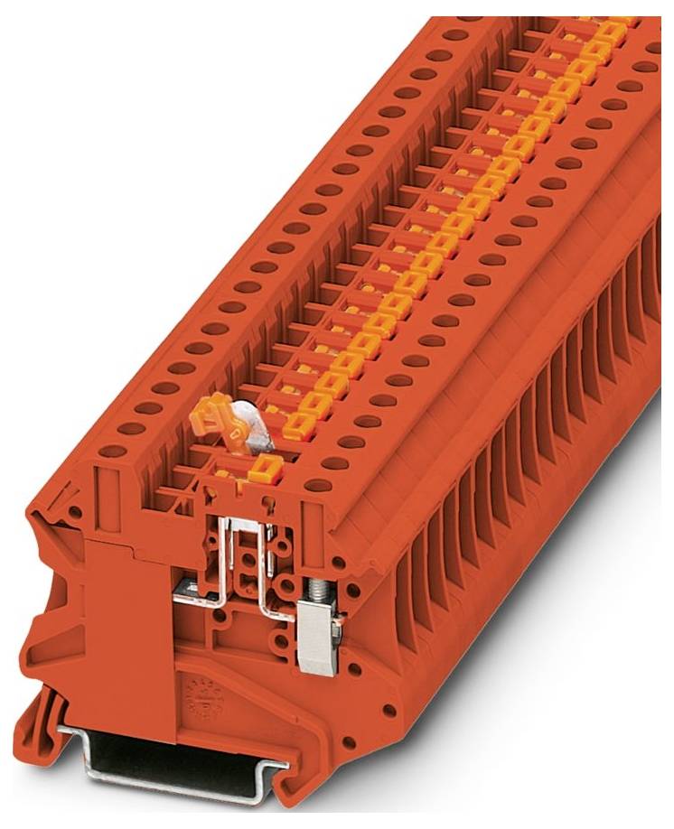 Un gros plan d'un bornier rouge avec plusieurs points de connexion, utilisé dans les installations de circuits électriques.