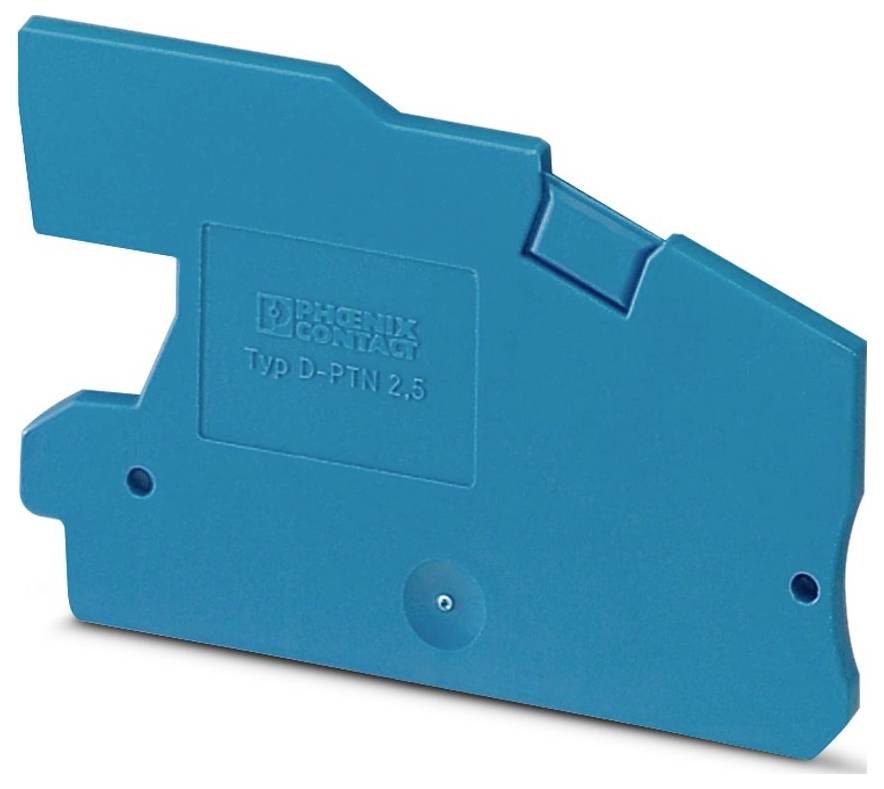 Un bornier bleu turquoise de Phoenix Contact, type D-PTN 2.5, montrant son design compact généralement utilisé pour les connexions électriques.