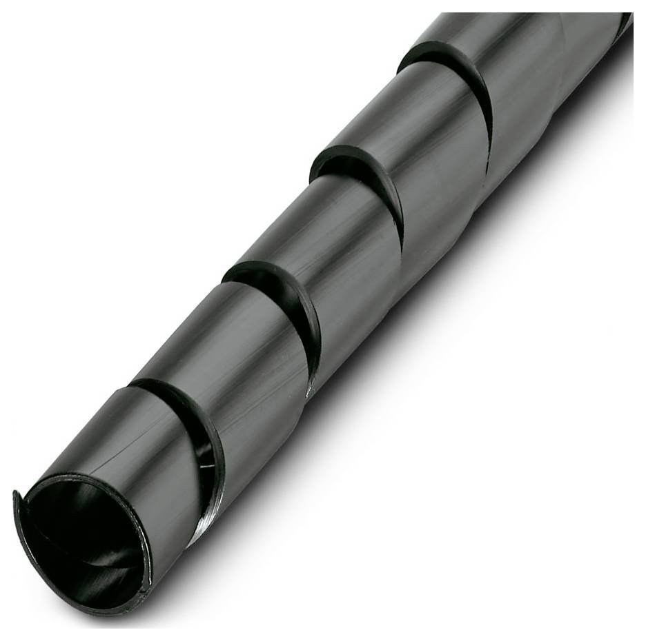 Un enroulement de câble en spirale noire utilisé pour organiser et protéger les câbles.