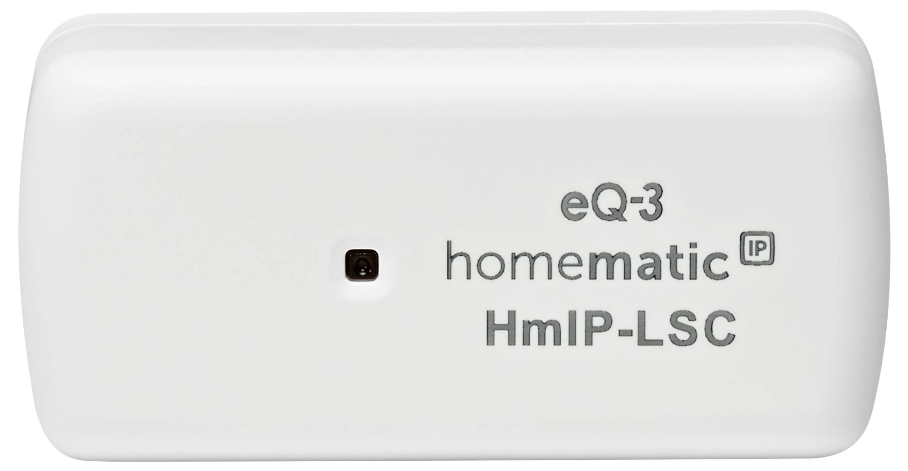 Dispositif domotique intelligent blanc rectangulaire étiqueté « homematic IP HmIP-LSC » avec un petit capteur noir au centre.