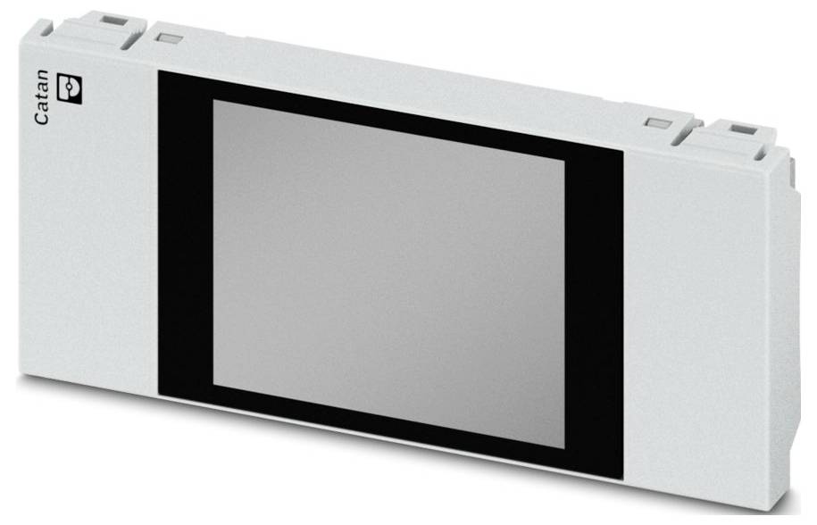 A rectangular electronic device with a screen and a small icon labeled 'Catan' on the left side, featuring a heart symbol.