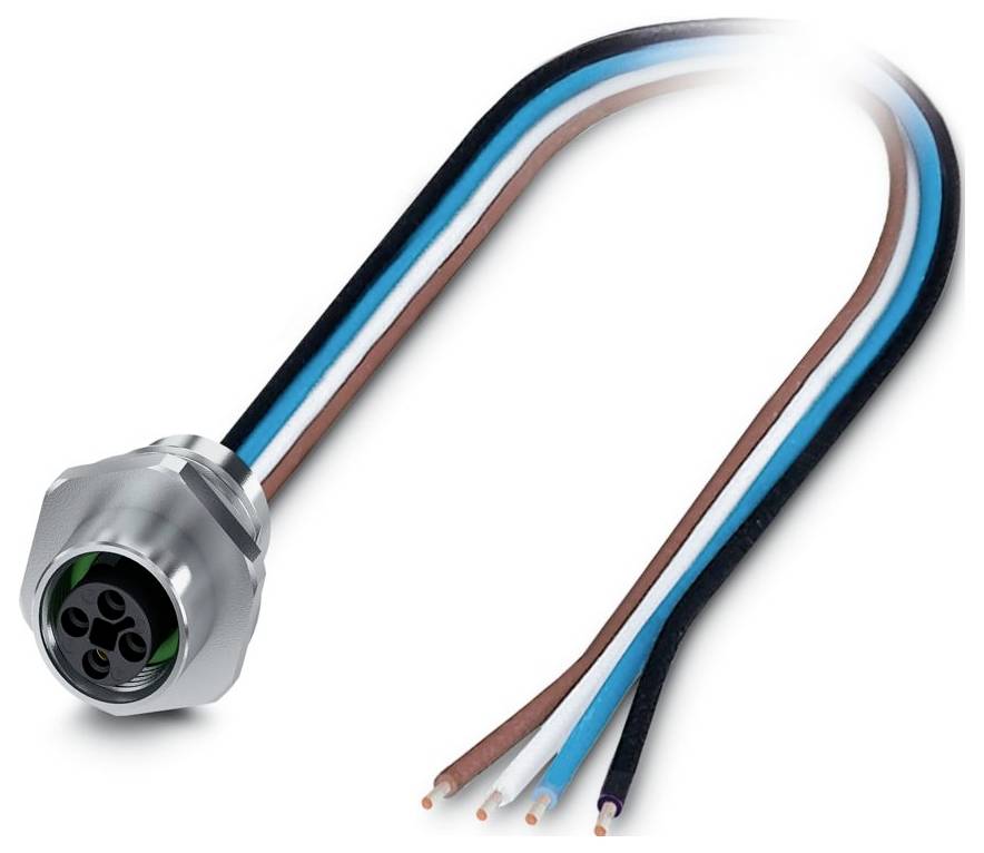 A metal connector with five exposed wires: brown, white, blue, black, and gray. The connector is designed for electrical connections.