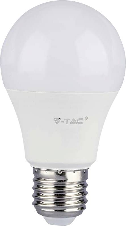 Une ampoule LED avec un boîtier blanc et une base à vis métallique, de marque 'V-TAC', probablement destinée à l'éclairage domestique ou de bureau.