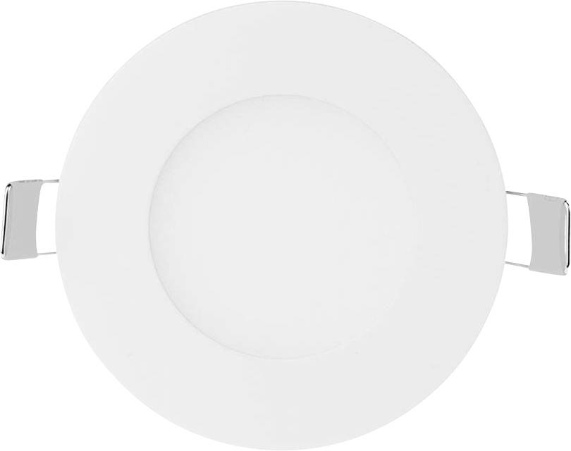 Un luminaire encastré de plafond rond et blanc, muni de deux poignées de fixation latérales, conçu pour être installé dans un plafond afin de fournir un éclairage d'ambiance.