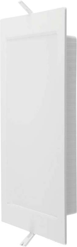 Luminaire encastré rectangulaire blanc avec deux clips de fixation arrière en saillie, conçu pour l'installation au plafond.