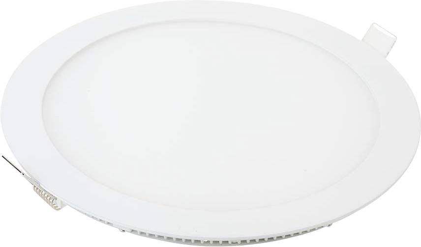Un luminaire de plafond à LED rond, blanc, à la surface lisse et plane, au design minimaliste.