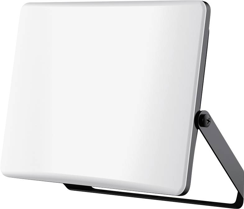 « Un plat satellite rectangulaire blanc sur un support noir en forme de bras, légèrement incliné vers le haut, utilisé pour la réception des signaux. »