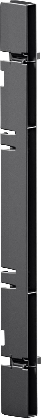 Une armoire haute et étroite en métal noir avec des étagères ajustables sur le côté.