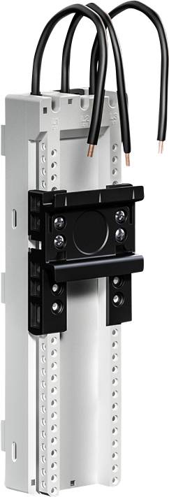 Un composant électrique avec plusieurs bornes et des fils noirs sortant du dessus, utilisé pour les connexions de circuit ou la protection.