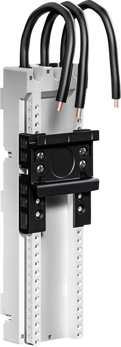 Une vue rapprochée d'un composant électrique avec des fils noirs connectés au sommet, monté sur un support métallique, probablement partie intégrante d'un système de circuit.