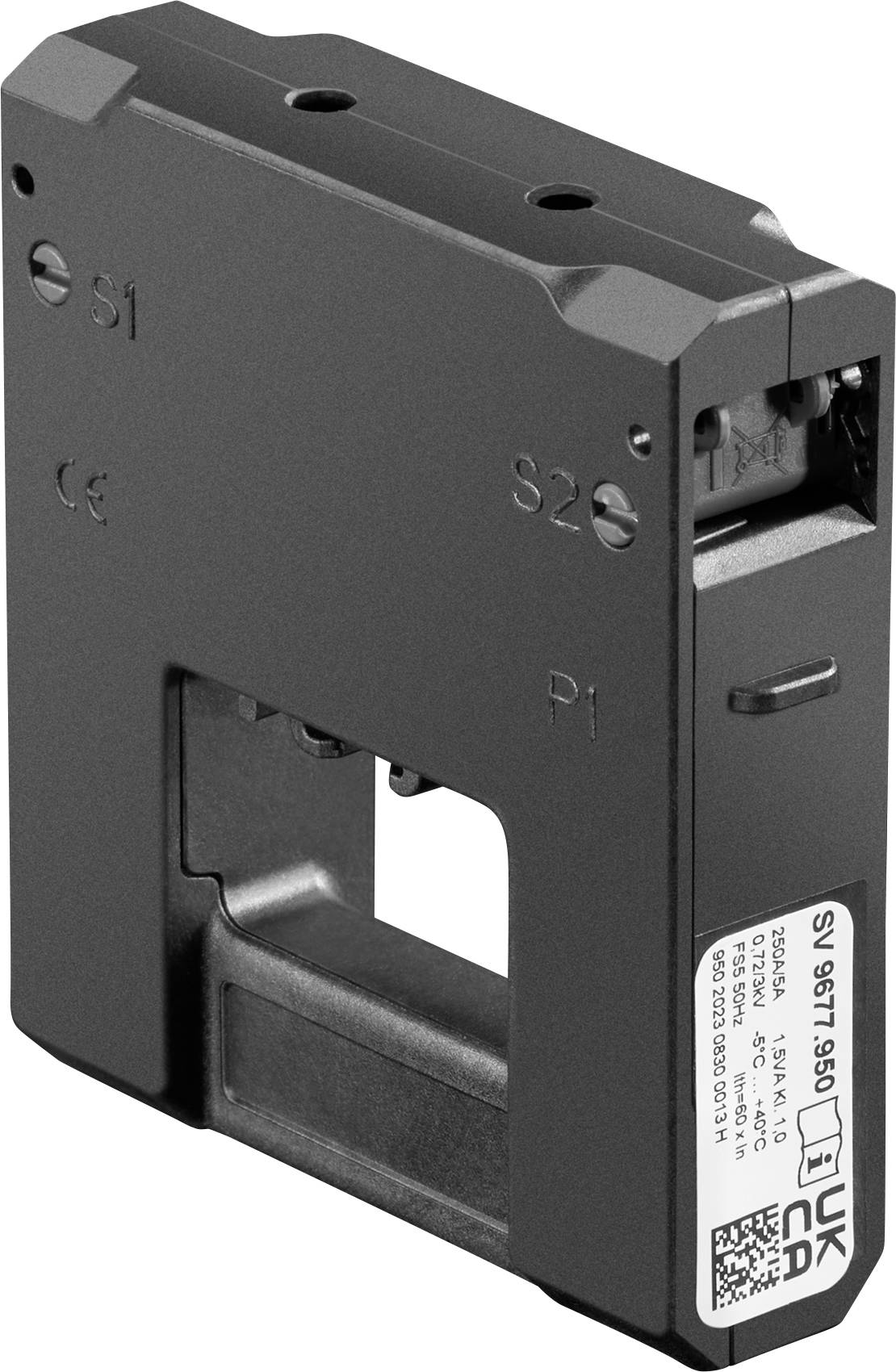 Un interrupteur capteur rectangulaire noir de Siemens, étiqueté 'S1' et 'S2', utilisé pour l'automatisation industrielle, présentant un centre ouvert pour la détection.