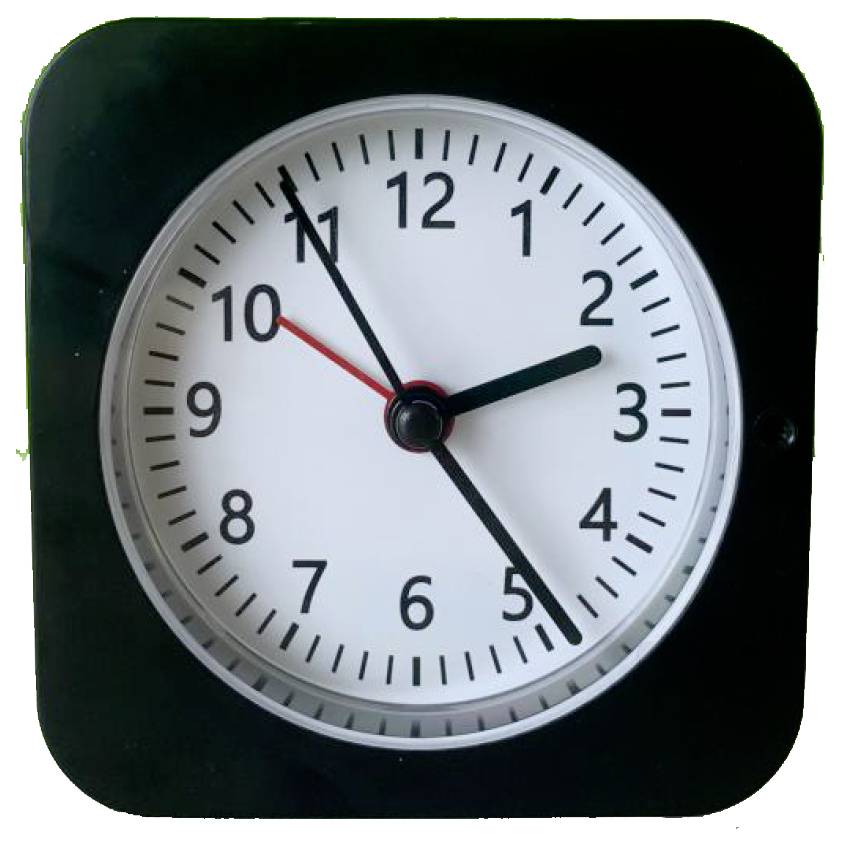 Horloge analogique montrant 9 h 05.