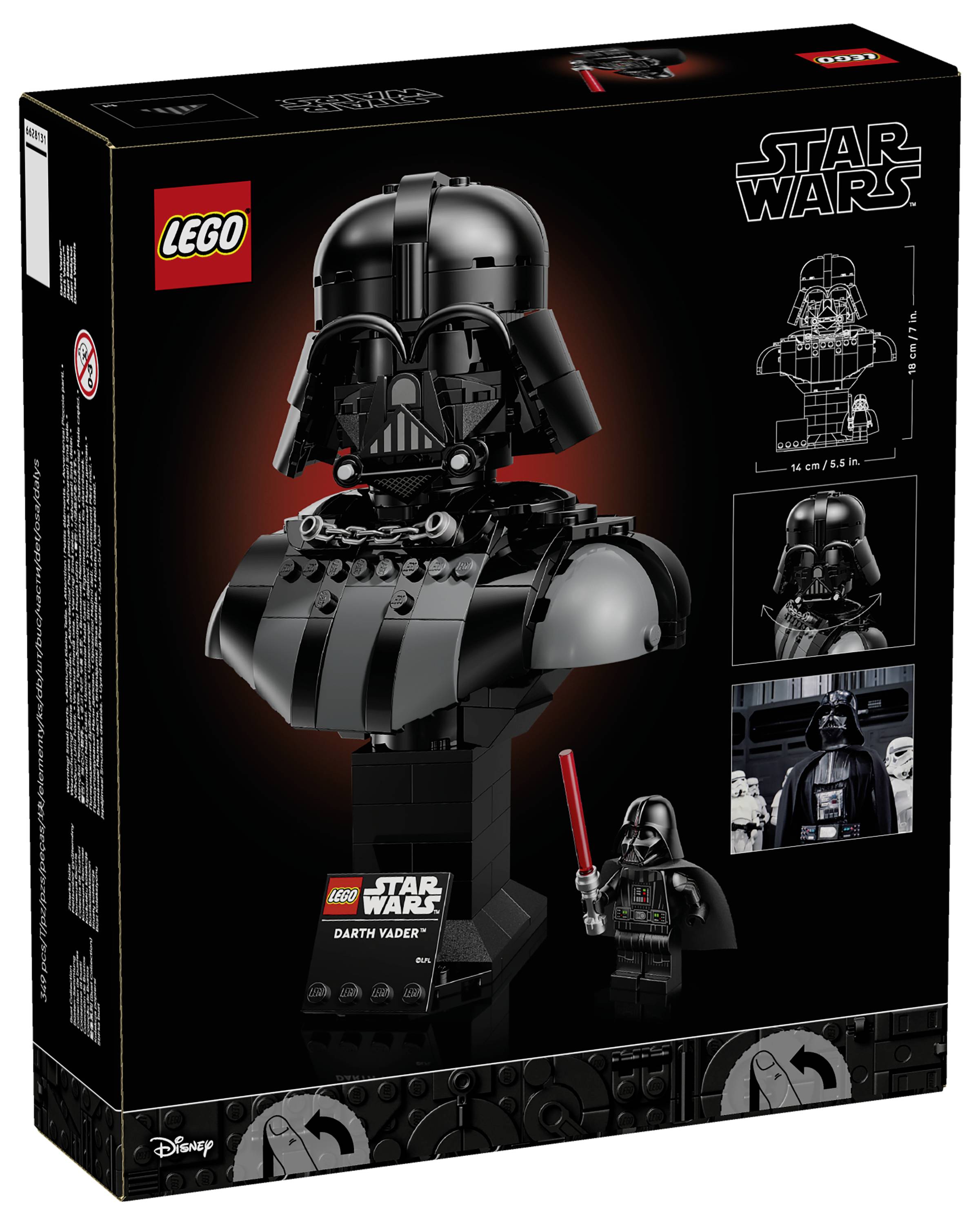 Boîte LEGO présentant un modèle Darth Vader constructible Star Wars avec casque noir et cape, figurine mini Vader, et l'image de marque de la série.