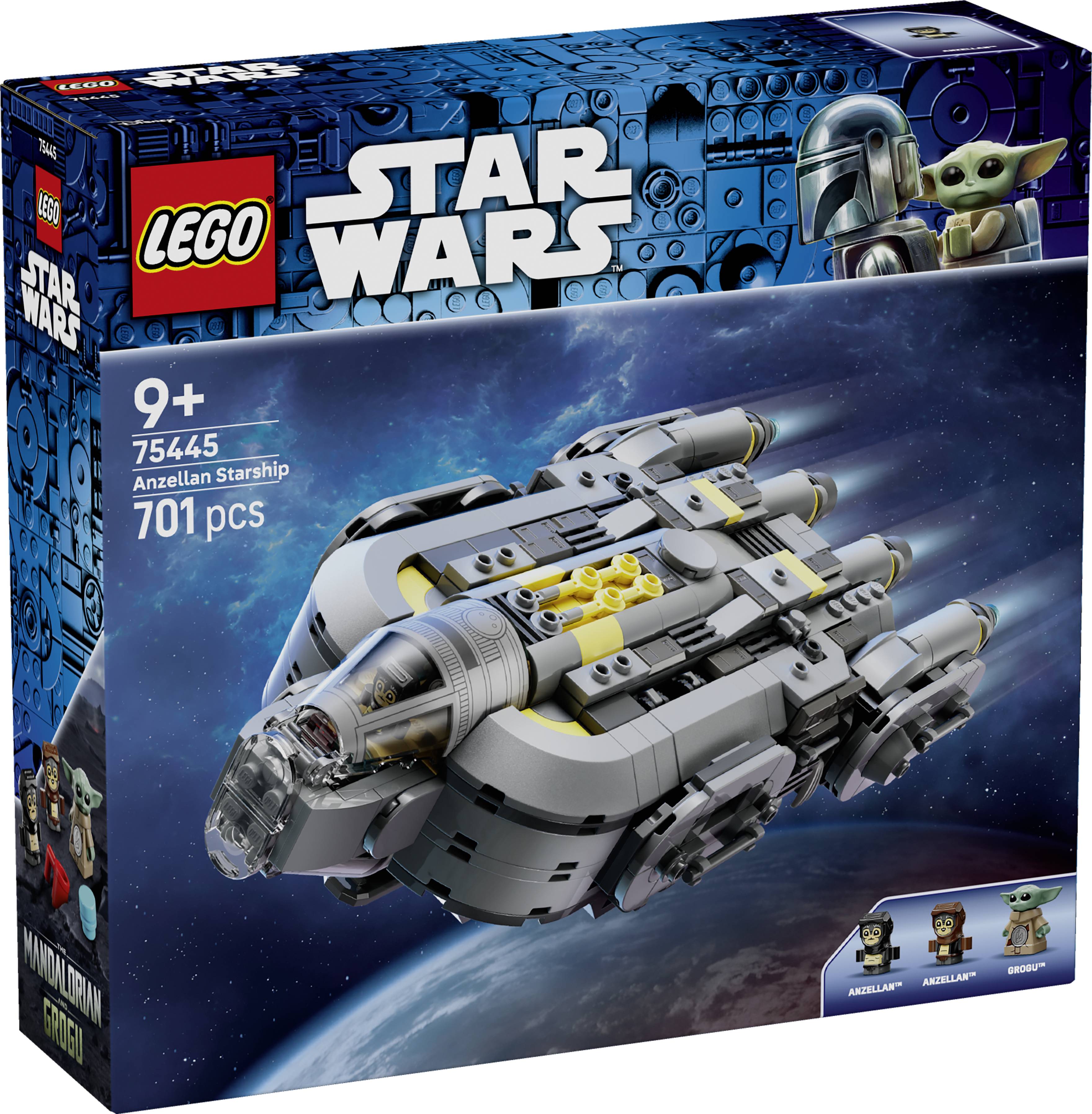 Ensemble LEGO Star Wars « Vaisseau Anzellan » pour enfants de 9 ans et plus, comportant un vaisseau spatial détaillé avec 701 pièces, l'art de la boîte montre le vaisseau dans l'espace.