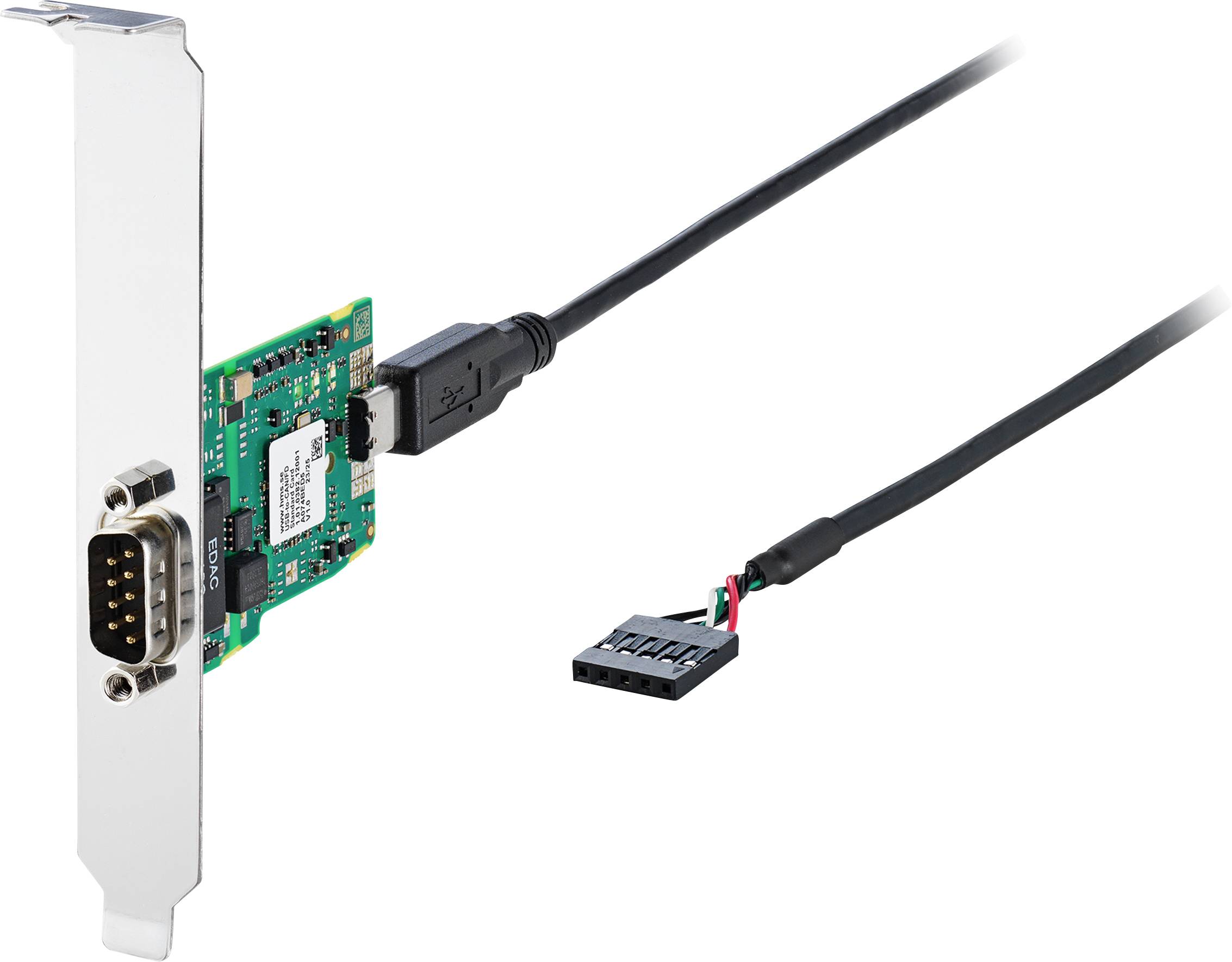 Une carte d'expansion PCI pour ordinateur avec un port série et un câble connecté, utilisée pour améliorer les fonctionnalités de l'ordinateur en ajoutant des connexions externes.