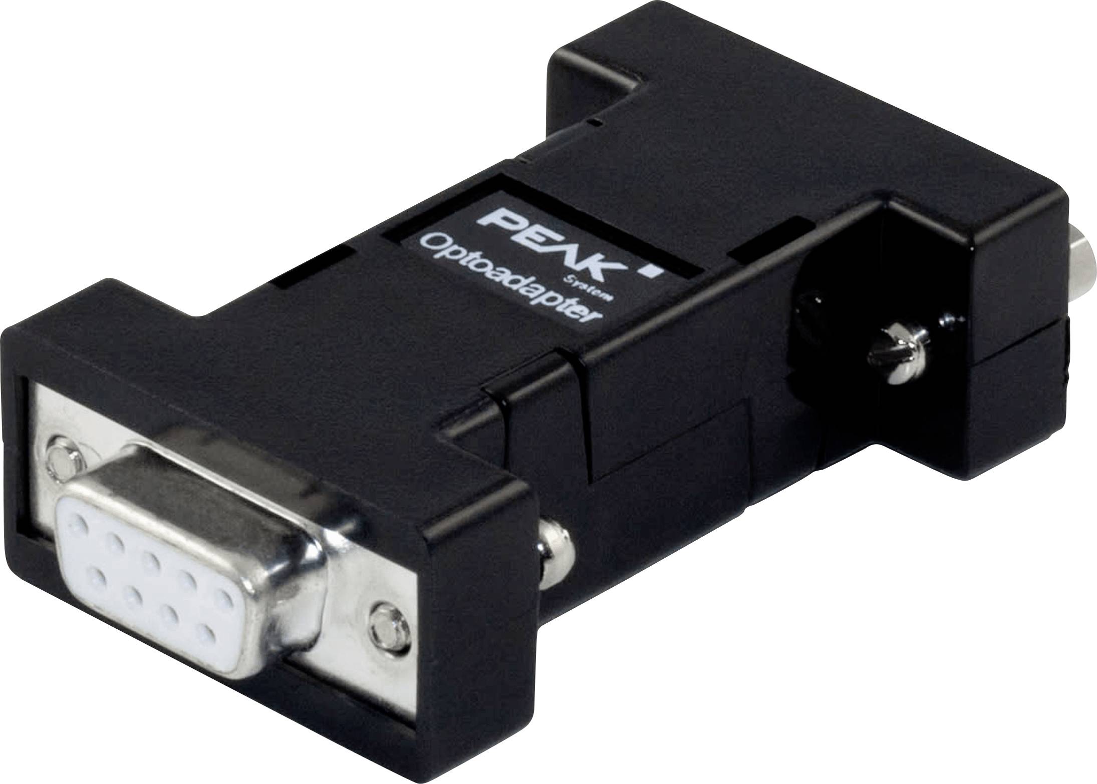 Un Optoadaptateur de PEAK-system doté d'un connecteur de port série. Il est utilisé pour connecter des appareils à des fins de communication.