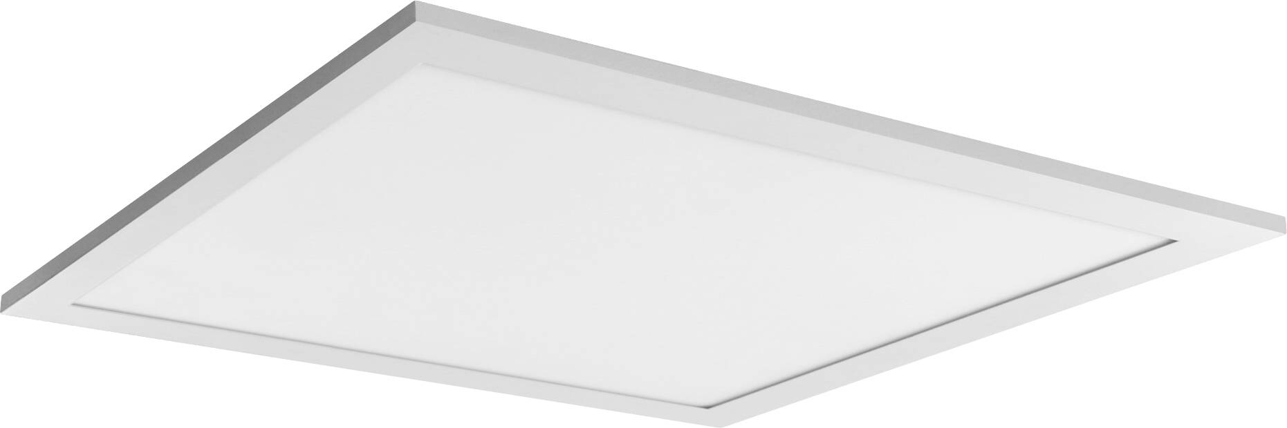 Un panneau lumineux LED carré avec un cadre blanc et une surface diffusante, conçu pour une installation au plafond, utilisé pour un éclairage intérieur économe en énergie.