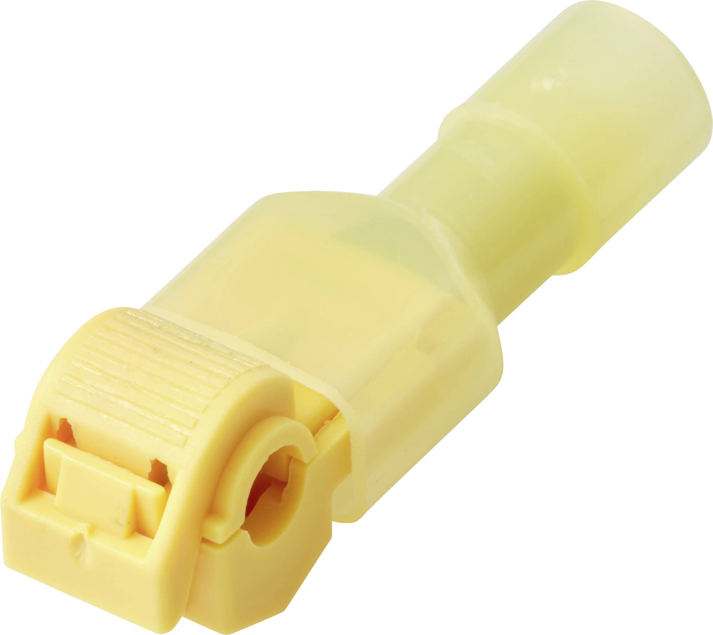 Un connecteur électrique isolé jaune avec une borne à sertir pour des connexions de câblage sécurisées.
