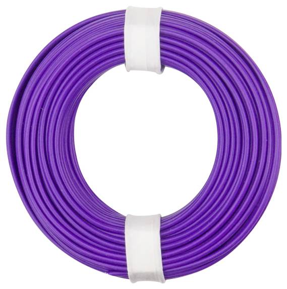 Un rouleau enroulé de câble électrique violet avec des bandes blanches le maintenant en place.