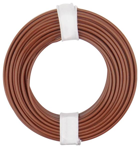 Un rouleau de fil électrique marron avec des bandes de plastique blanc qui le maintiennent, probablement utilisé pour le câblage ou l'installation électrique.