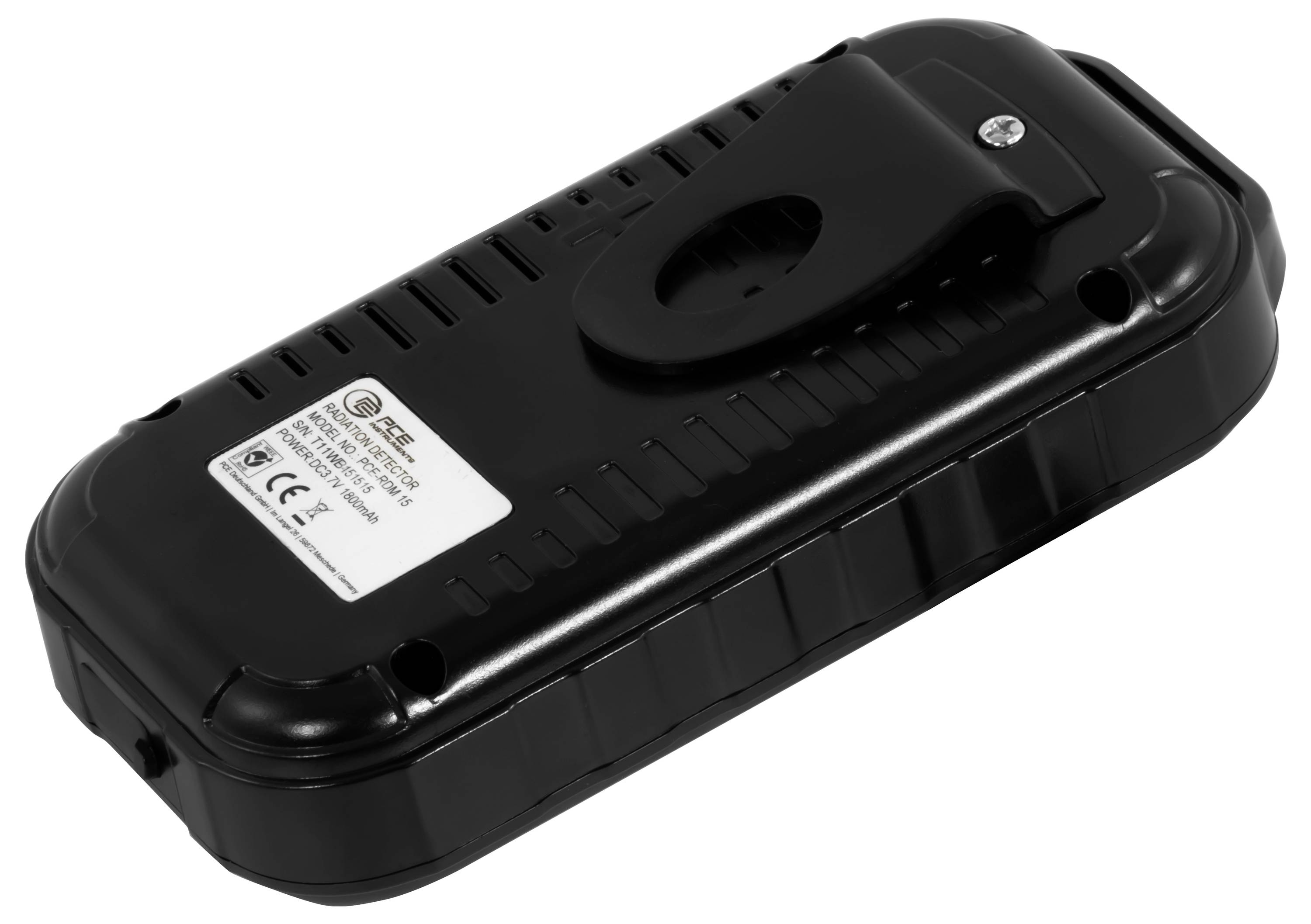 Batterie portable noire avec poignée de transport intégrée et étiquette, présentée dans une vue de style produit sur fond blanc.
