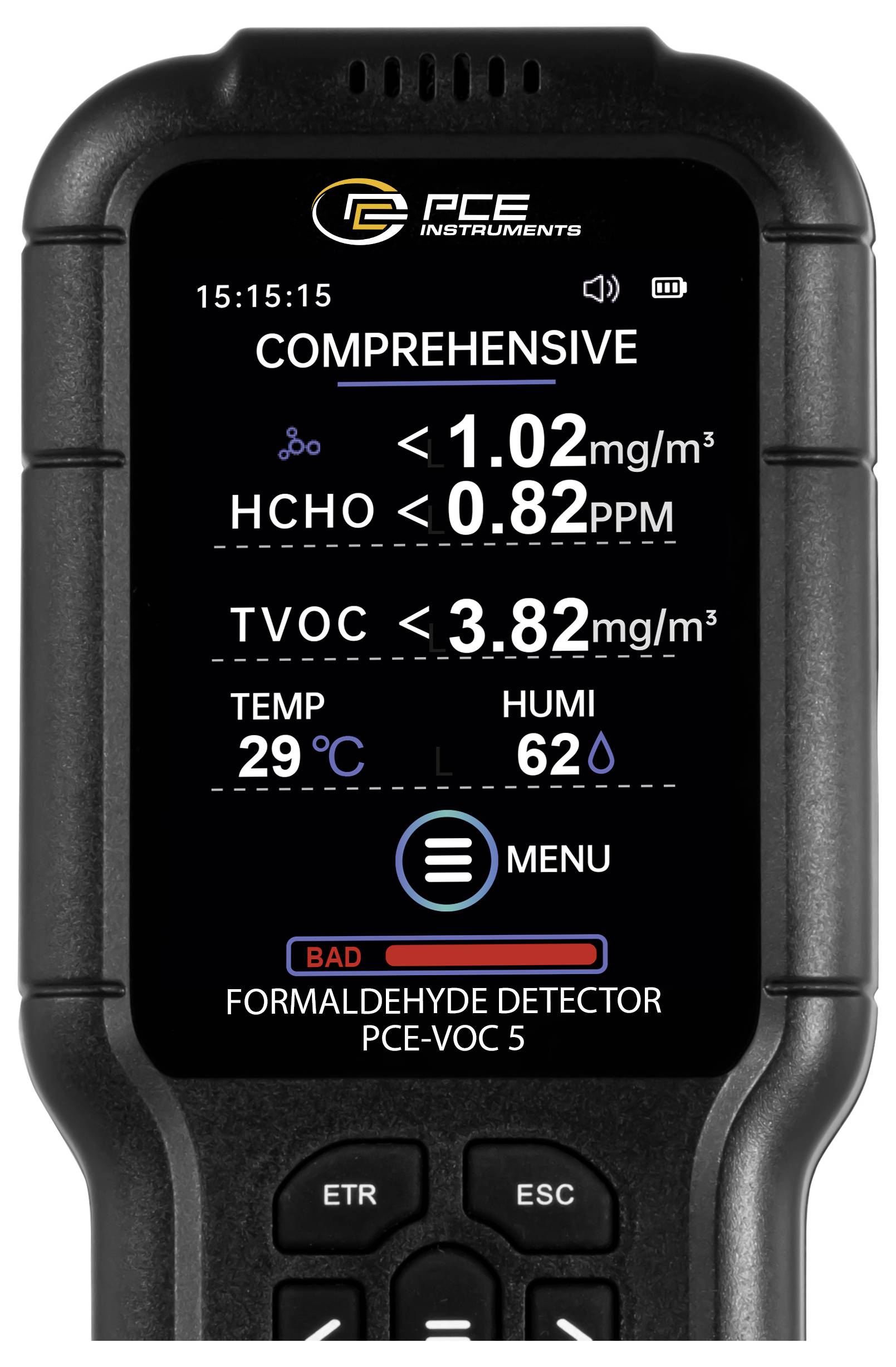 Appareil de mesure des formaldéhydes PCE Instruments PCE-VOC 5 formaldéhyde avec fonction thermométrique