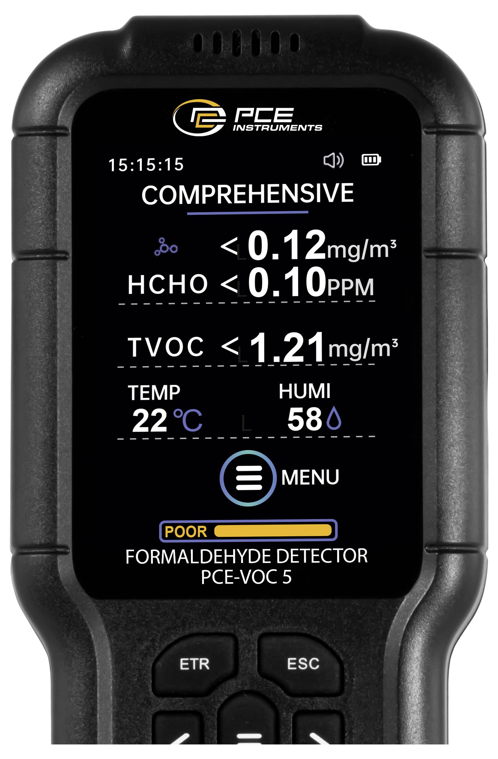 Appareil de mesure des formaldéhydes PCE Instruments PCE-VOC 5 formaldéhyde avec fonction thermométrique