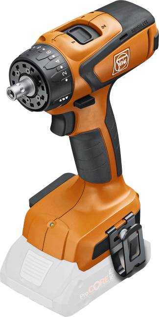 Une perceuse sans fil orange avec une poignée noire, des réglages ajustables et un bloc-batterie à la base. Convient pour les tâches de bricolage.