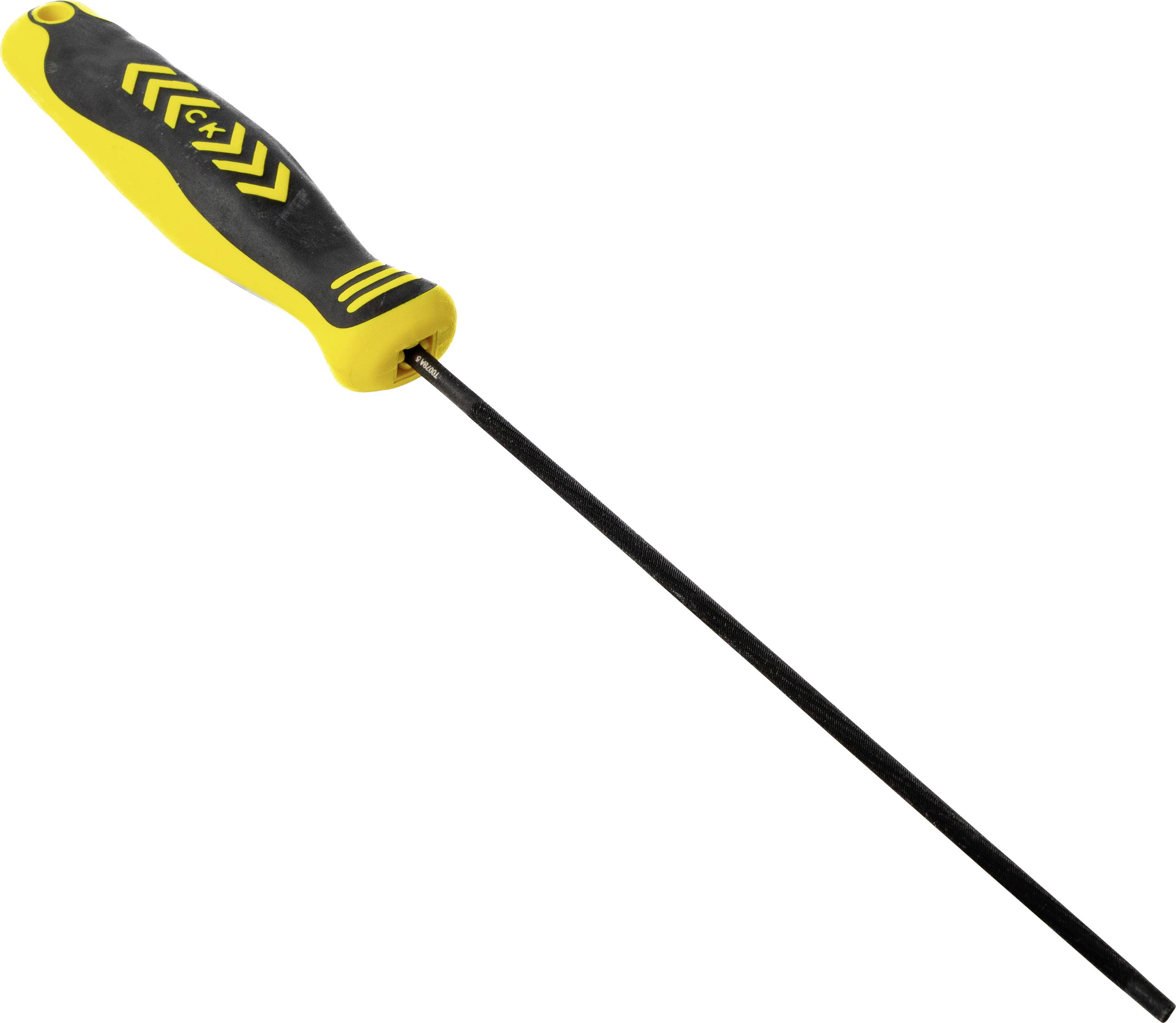 Un outil de récupération magnétique à long manche noir et jaune avec une poignée en caoutchouc, conçu pour récupérer des objets métalliques dans des espaces exigus.