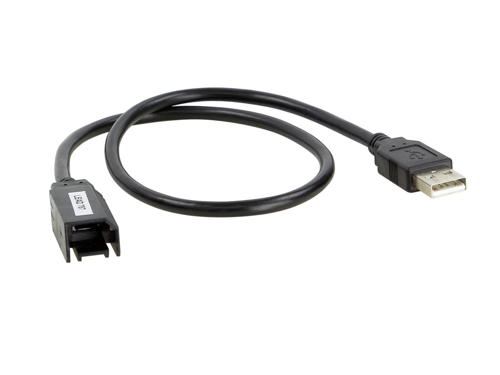 Black USB cable with a USB-A plug on one end and a rectangular device connector on the other.