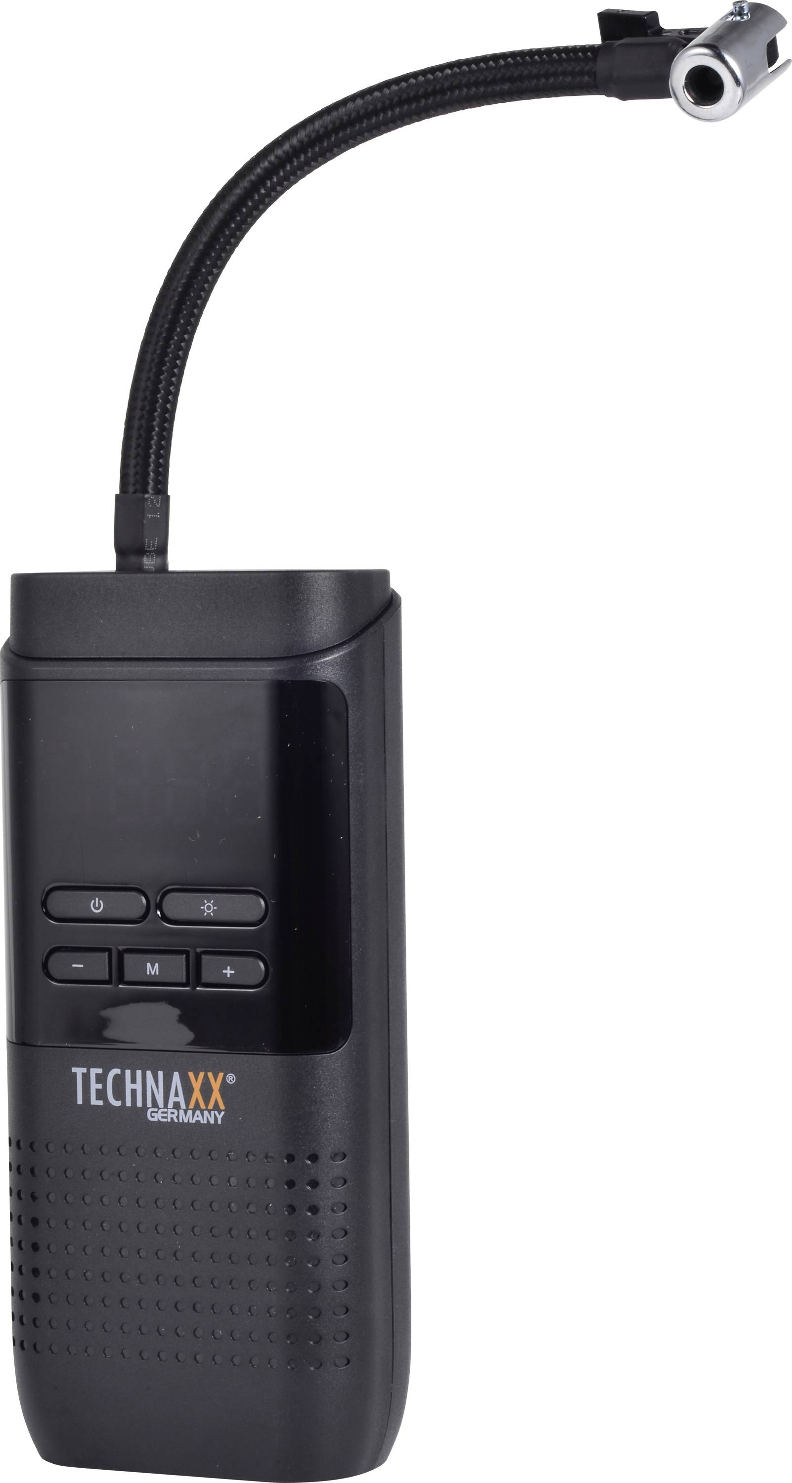 Une caméra d'inspection portable avec un bras flexible et une tête de caméra, dotée de boutons de commande sur le corps principal, portant la marque « Technaxx ».