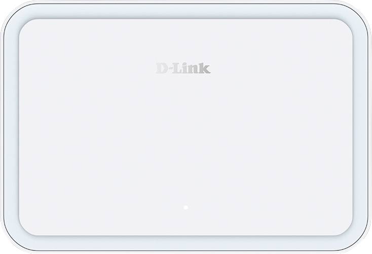 Un appareil D-Link blanc rectangulaire aux bords arrondis avec un petit voyant indicateur sur la partie avant inférieure, sur un fond neutre.