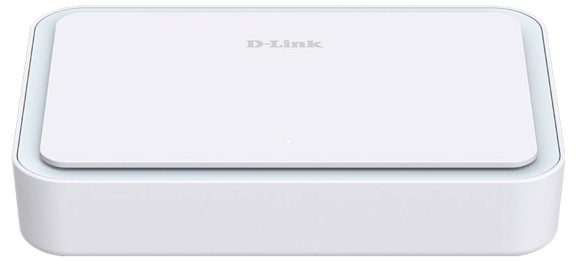A white D-Link wireless router with a rectangular shape and a subtle logo on top.