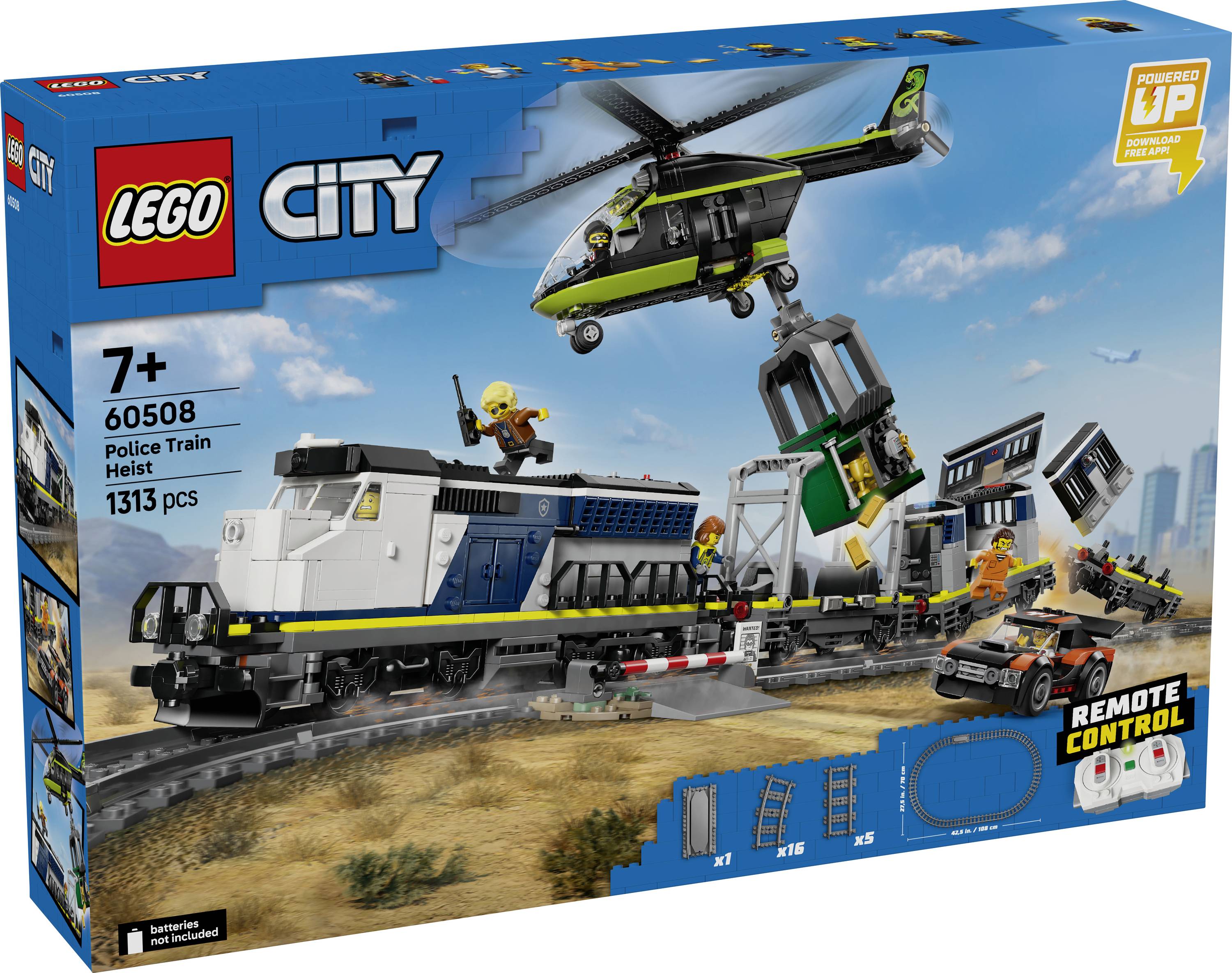 Ensemble Lego City Police Train Heist, 1313 pièces, pour les enfants de 7 ans et plus. Comprend train, hélicoptère, criminels, figurines de police et accessoires.
