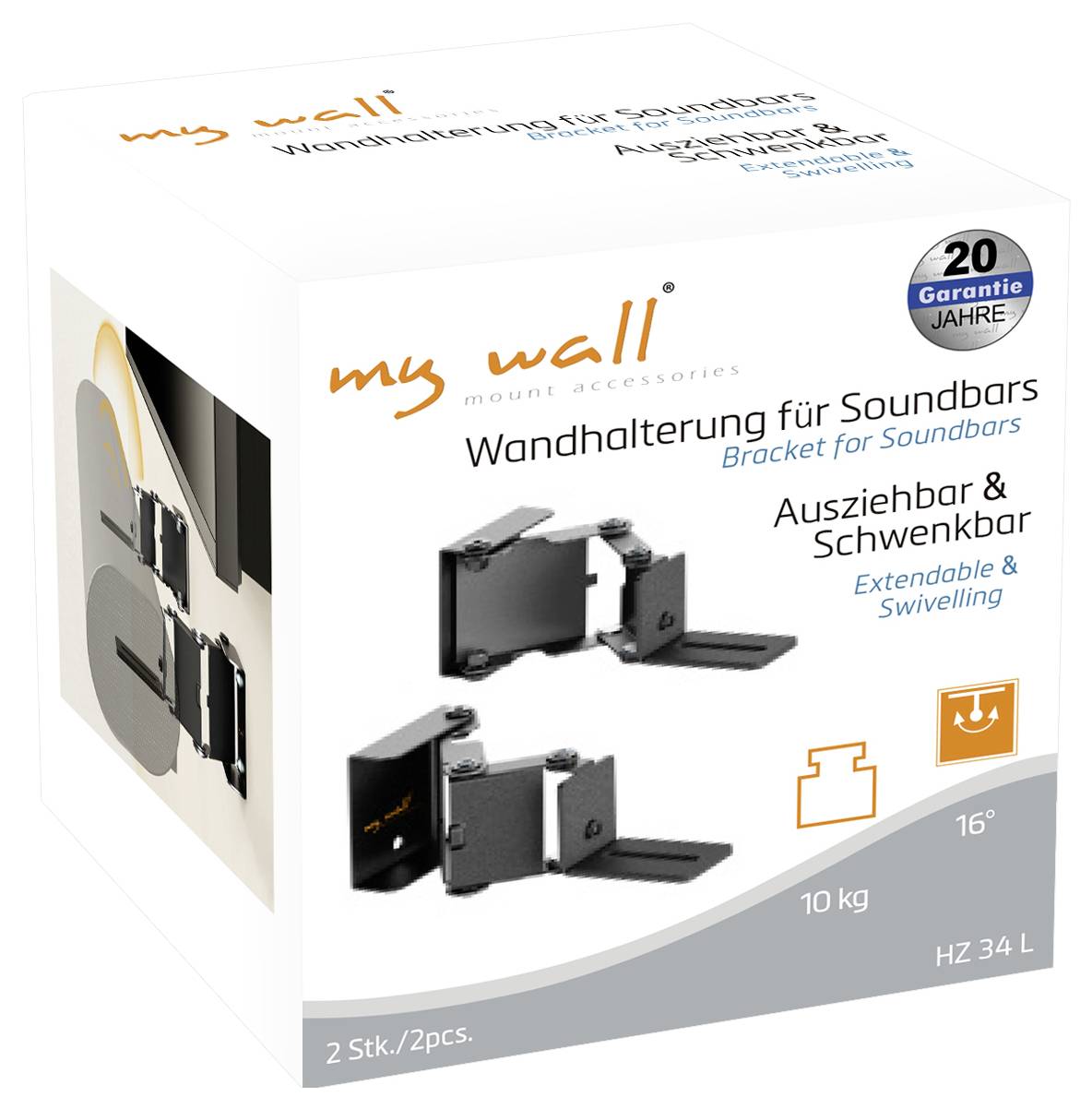 Support de barre sonore extensible et pivotant « My Wall » pour appareils de 16 pouces, capacité de charge jusqu'à 10 kg ; le forfait comprend 2 pièces.