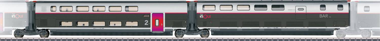 Un train de passagers moderne au design épuré noir et argent est garé à un quai, doté de grandes fenêtres et d'une porte visible.