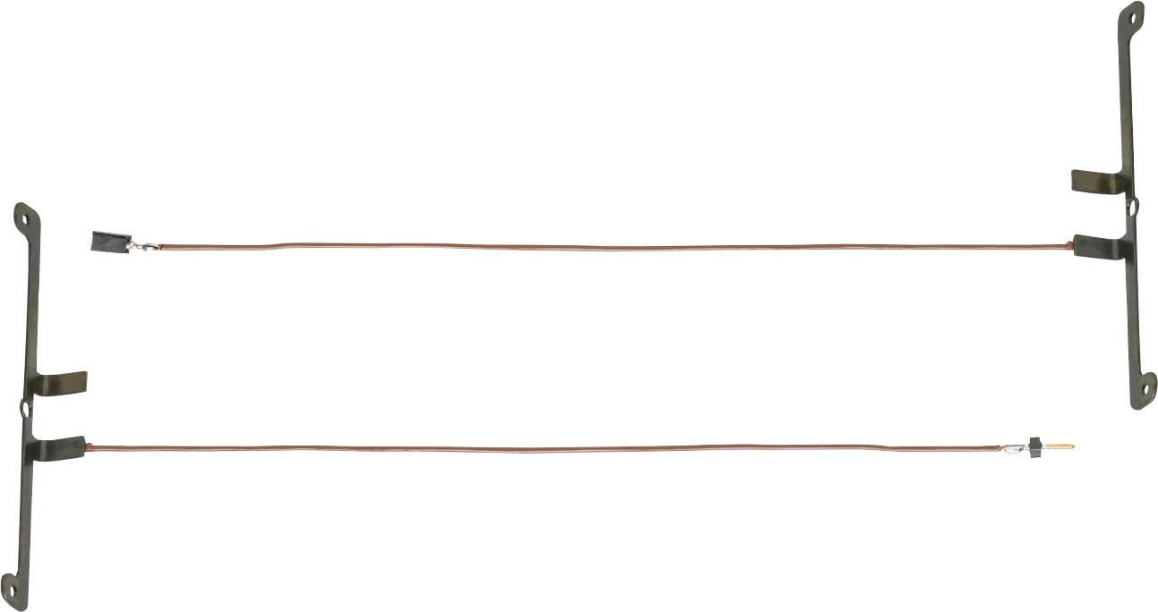 Deux longues tiges métalliques minces parallèles reliées par des fils à chaque extrémité, formant possiblement un simple composant électronique ou conducteur.