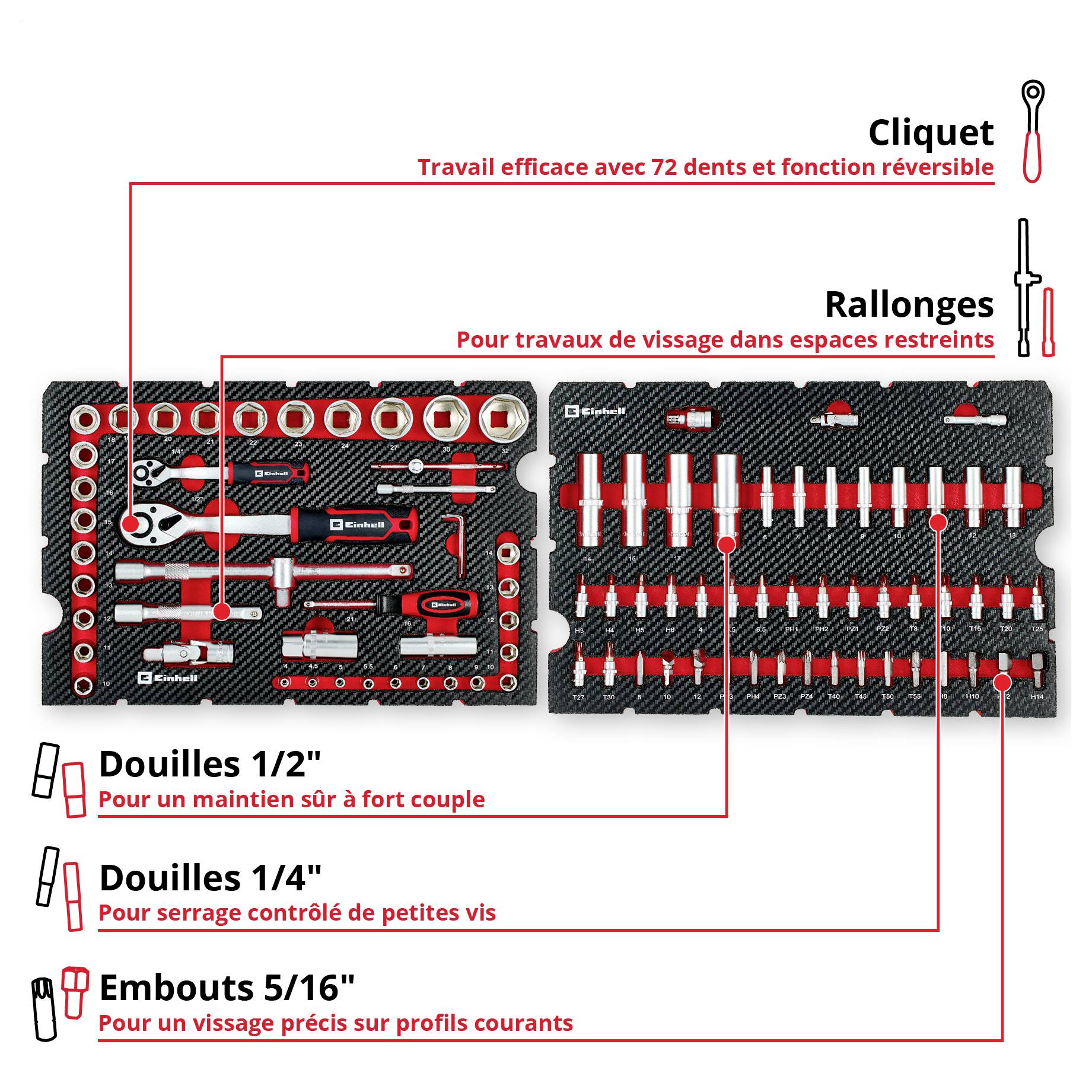 'Werkzeugkasten mit Umschaltknarre und Verlängerungen, 1/2