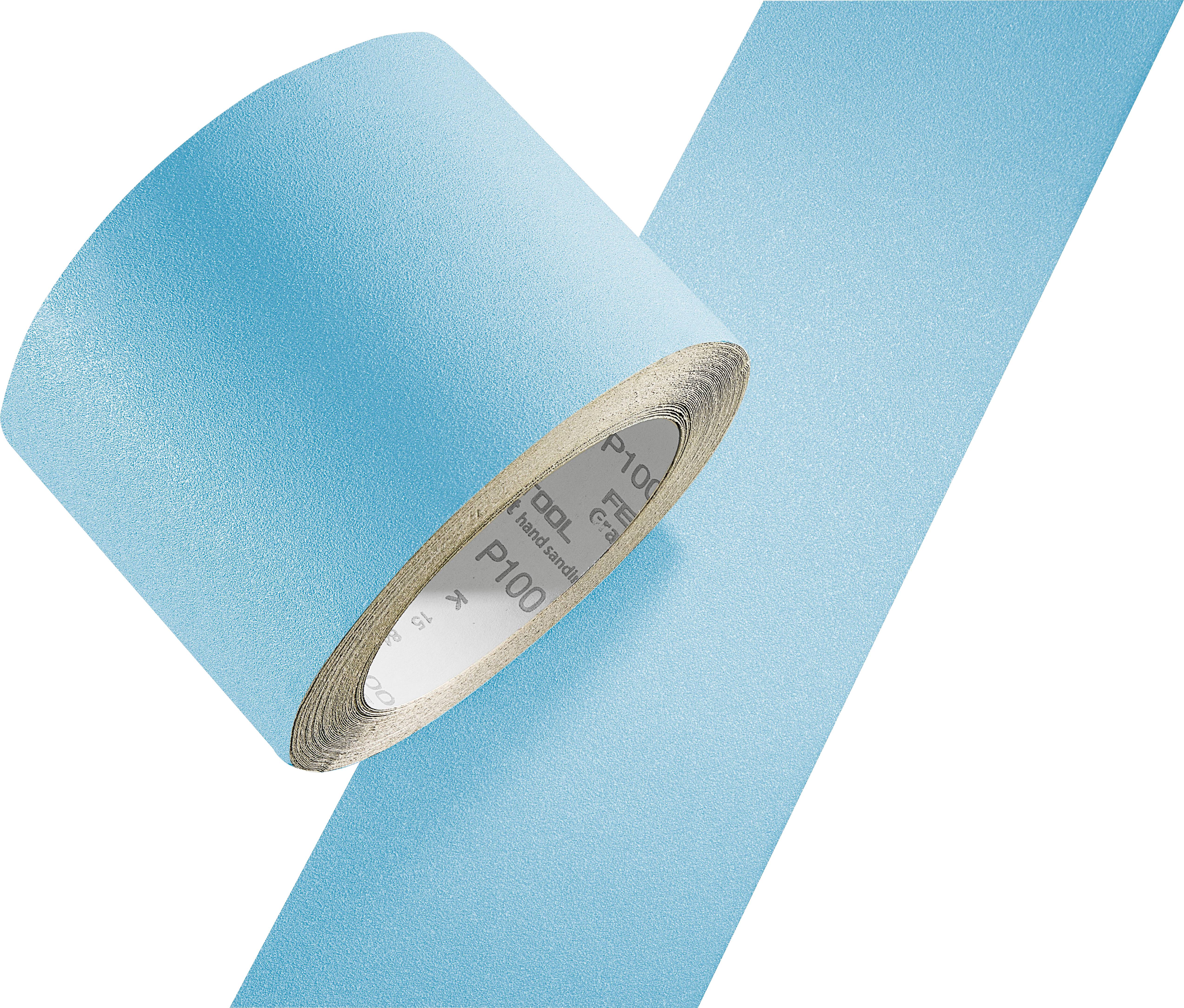 Eine Rolle hellblaues Klebeband, das teilweise abgerollt ist und seine Textur und Farbe zeigt.