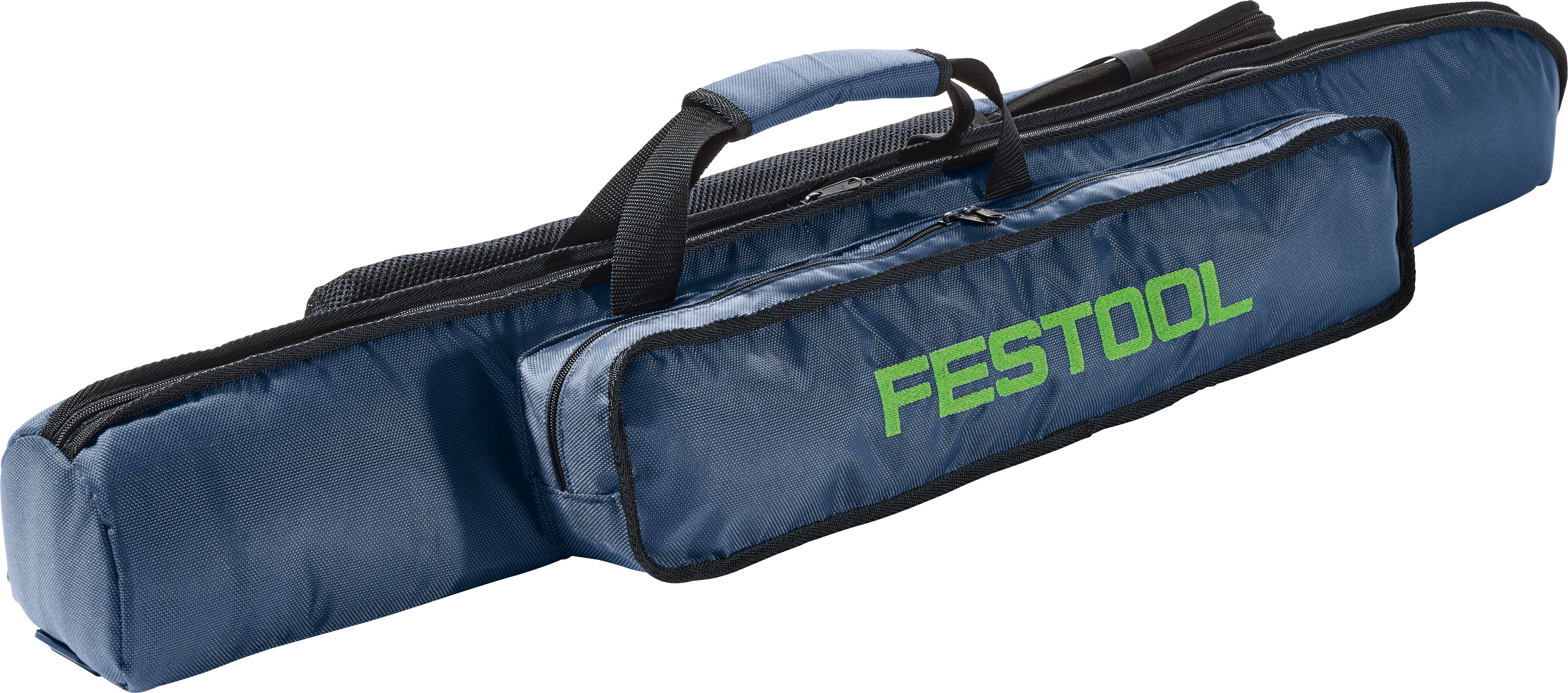 Blauer Festool Messerspeicherbeutel mit schwarzen Griffen.