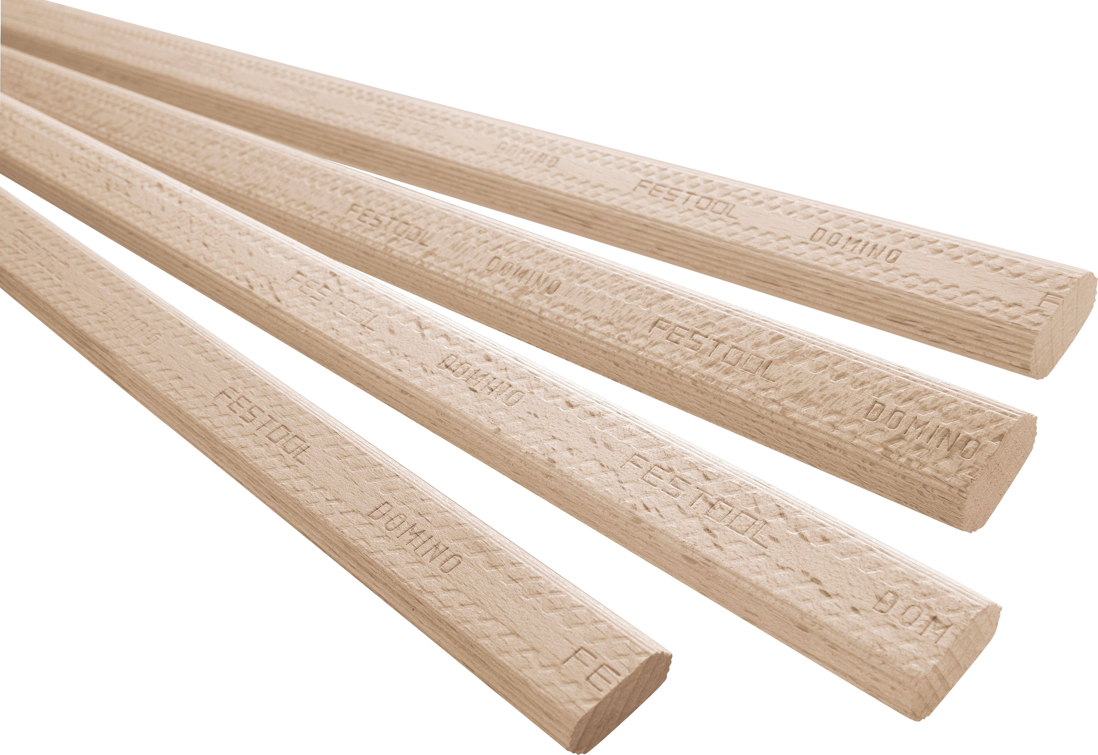 Four long, textured wooden dowels are angled diagonally. Each is engraved with text, possibly indicating brand or measurements.
