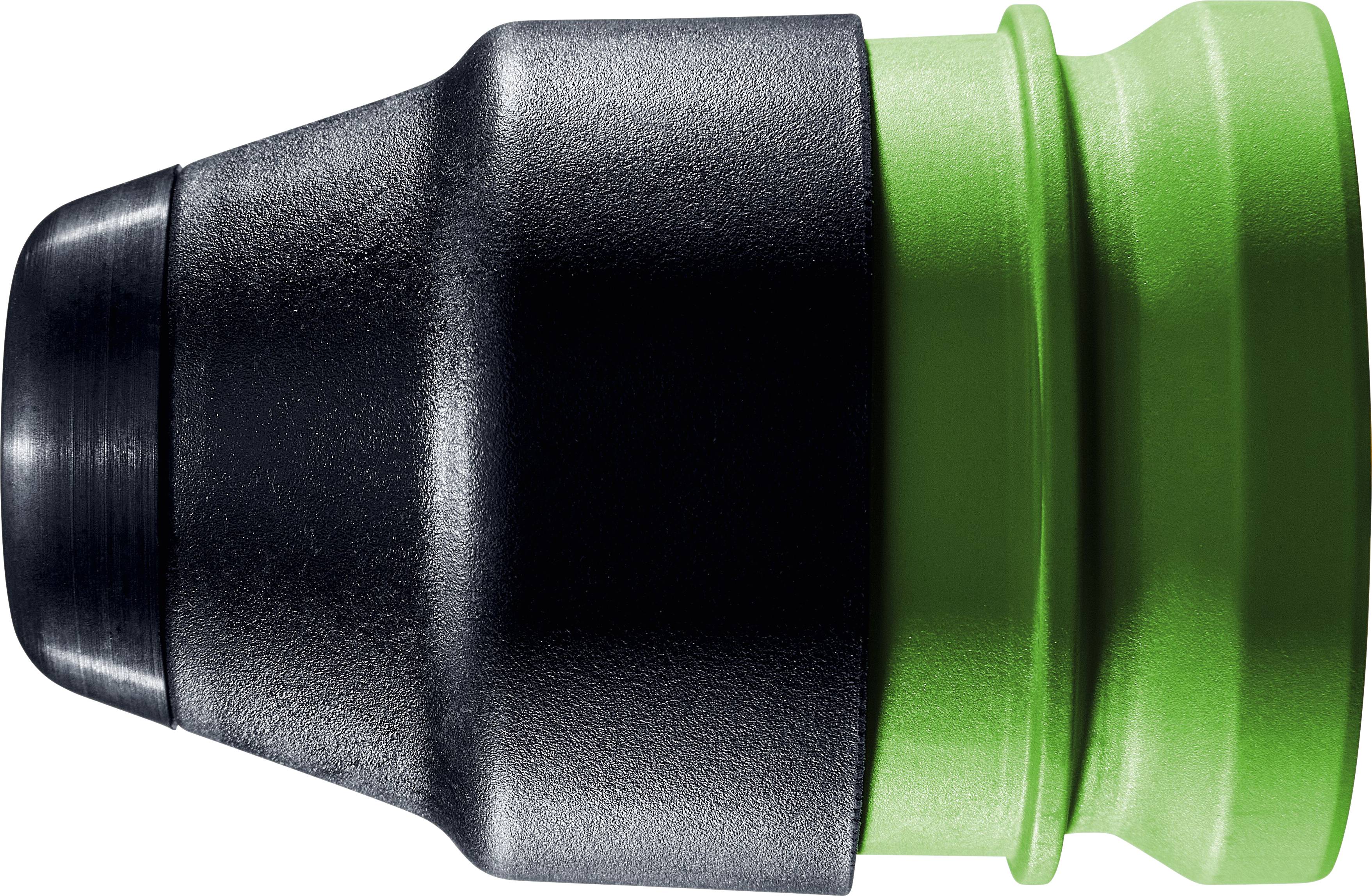 Ein schwarzes und grünes Festool-Werkzeugzubehör mit zylindrischer Form, das zum Anschließen von Elektrowerkzeugen an Staubabsauganlagen verwendet wird.