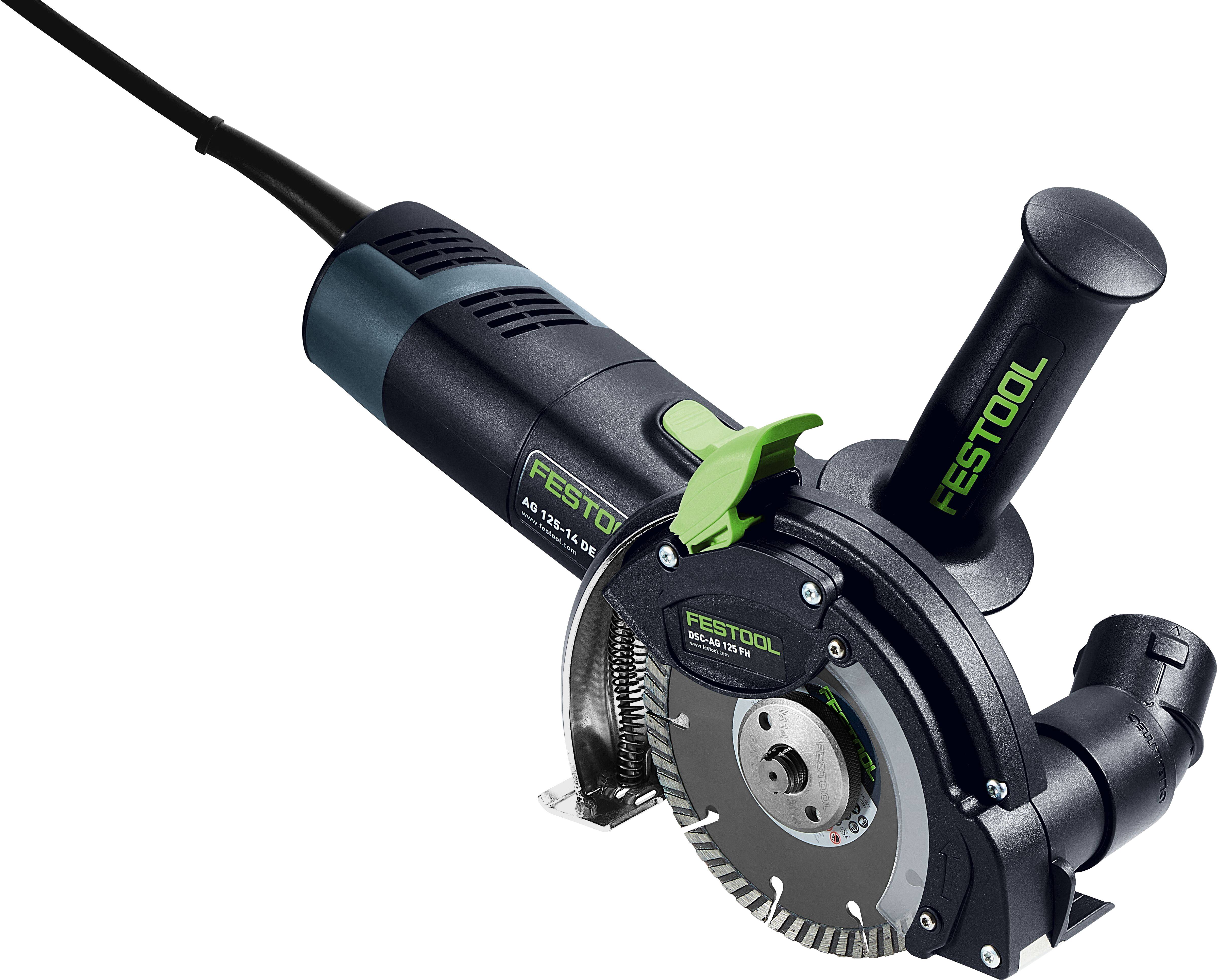 Festool DSC-AGC 18 Trockenschneidsystem-Werkzeug mit Schutzvorrichtung und Griff, entwickelt für präzise und effiziente Schneidvorgänge.