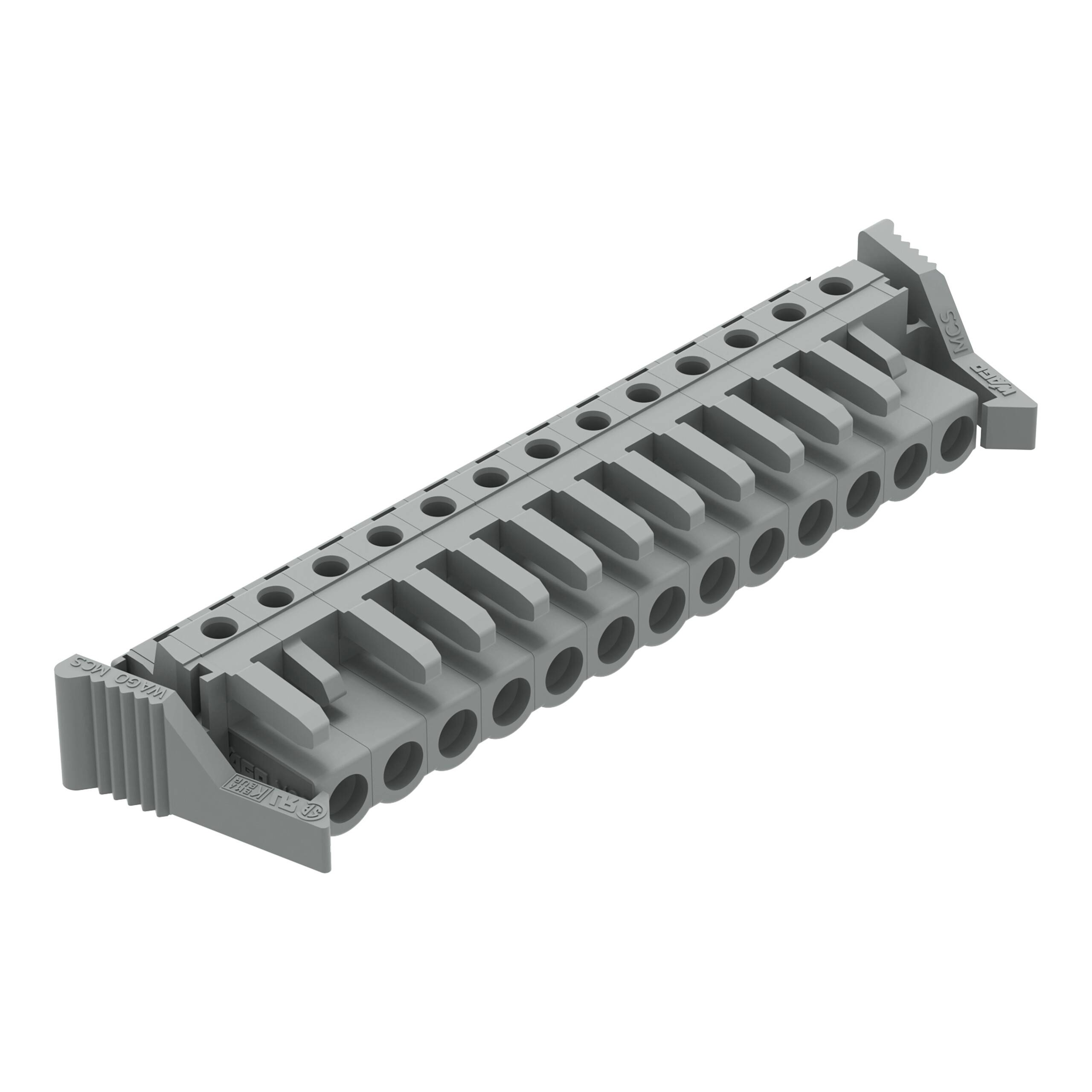 Grauer LEGO Technic-Achsenverbinder mit 15 Löchern für Baukonstruktionen.