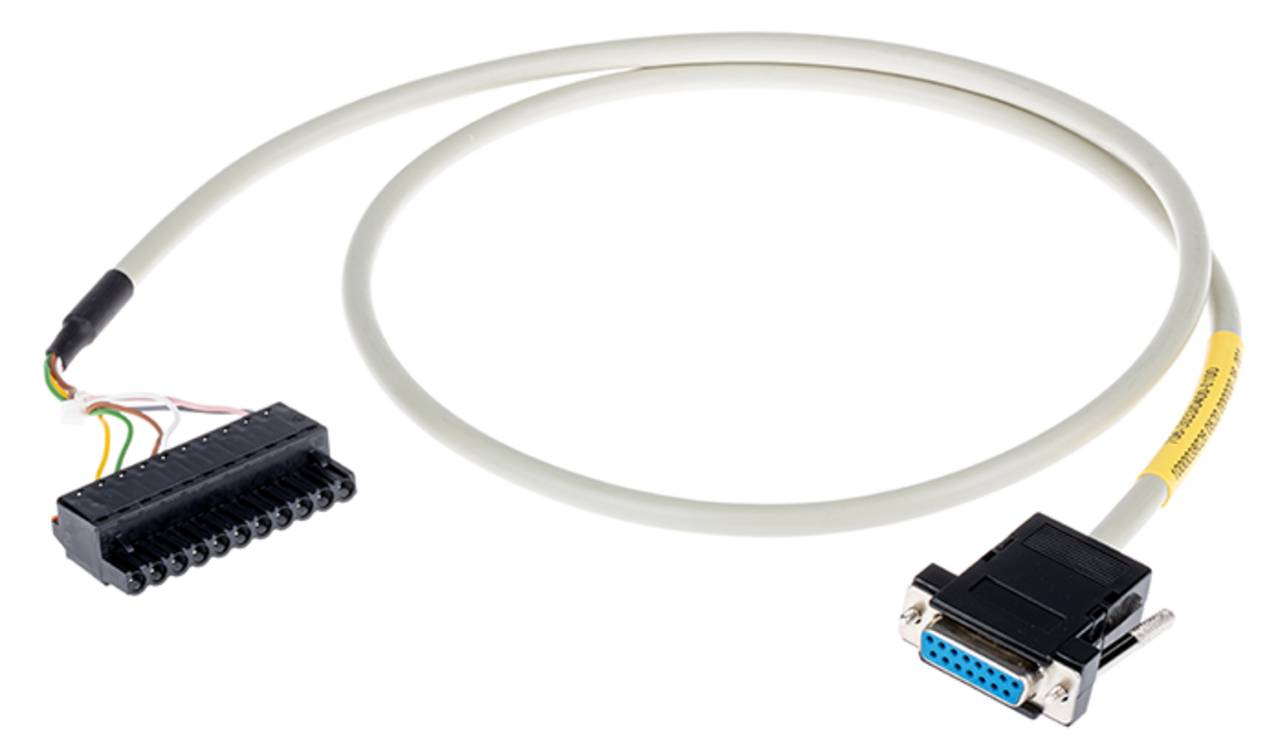 Ein serielles Kabel mit einem DB9-Stecker an einem Ende und einer Anschlussleiste am anderen Ende, das zum Verbinden elektronischer Geräte verwendet wird.
