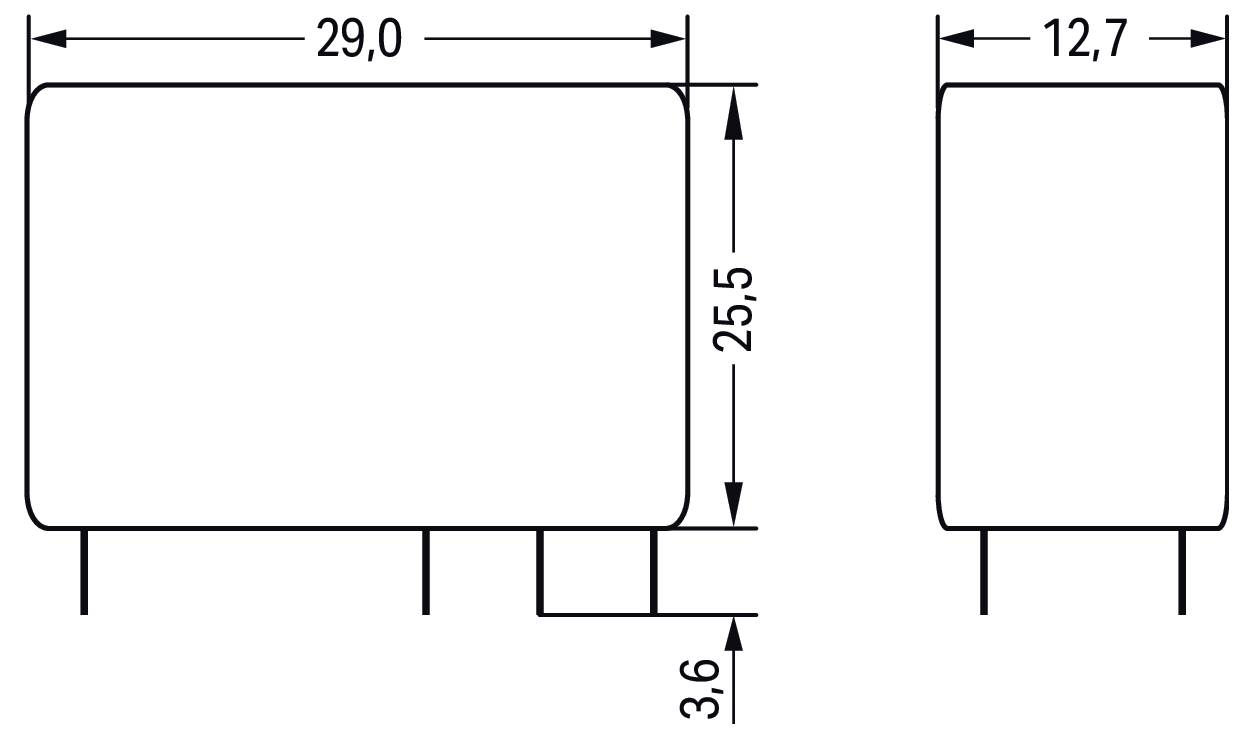 Diagram of a rectangular component with dimensions marked: 29.0mm width, 25.5mm height, 3.6mm and 12.7mm sections.
