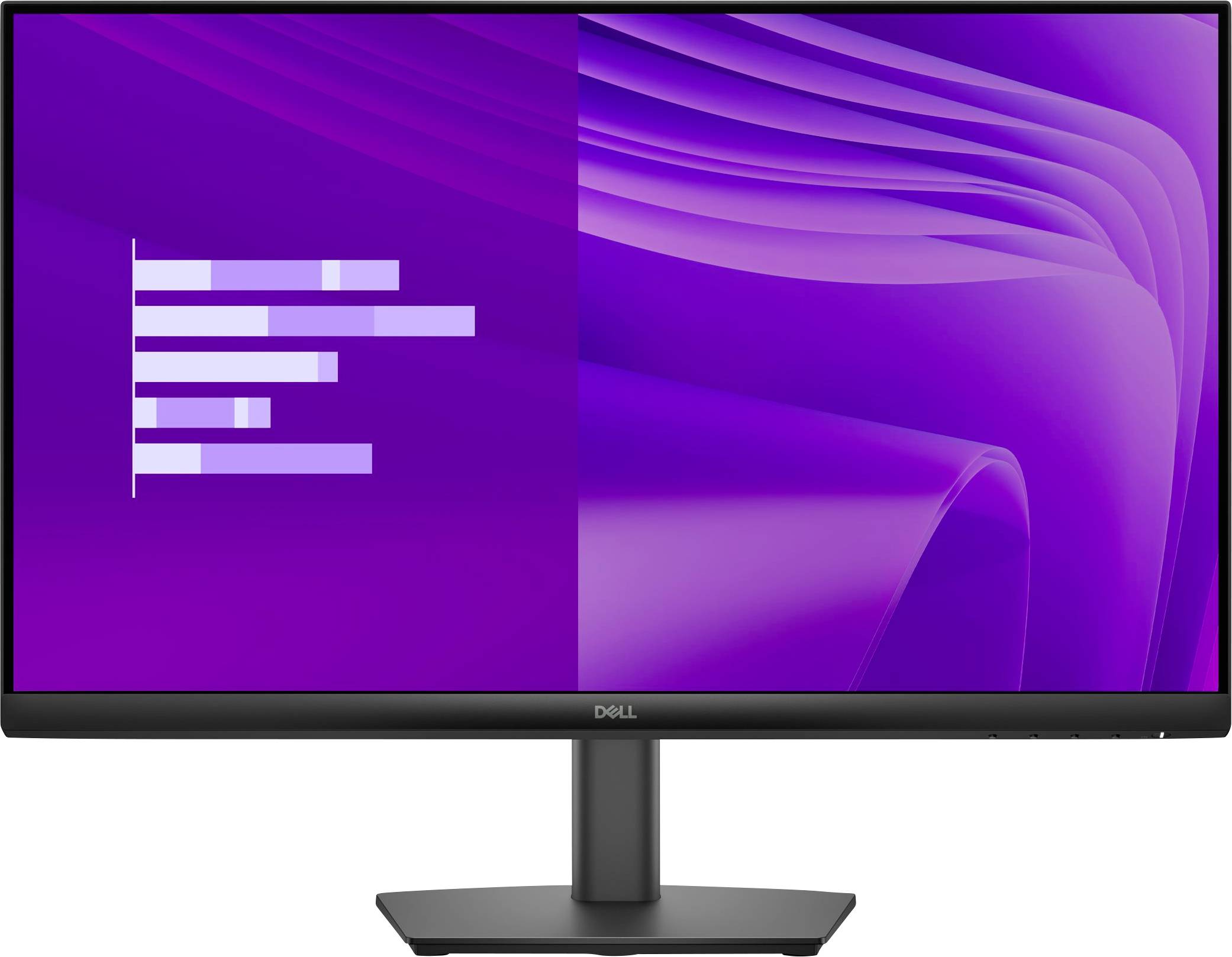Un moniteur d'ordinateur affichant un design géométrique abstrait violet avec des barres blanches horizontales, suggérant une visualisation de progression ou de données.